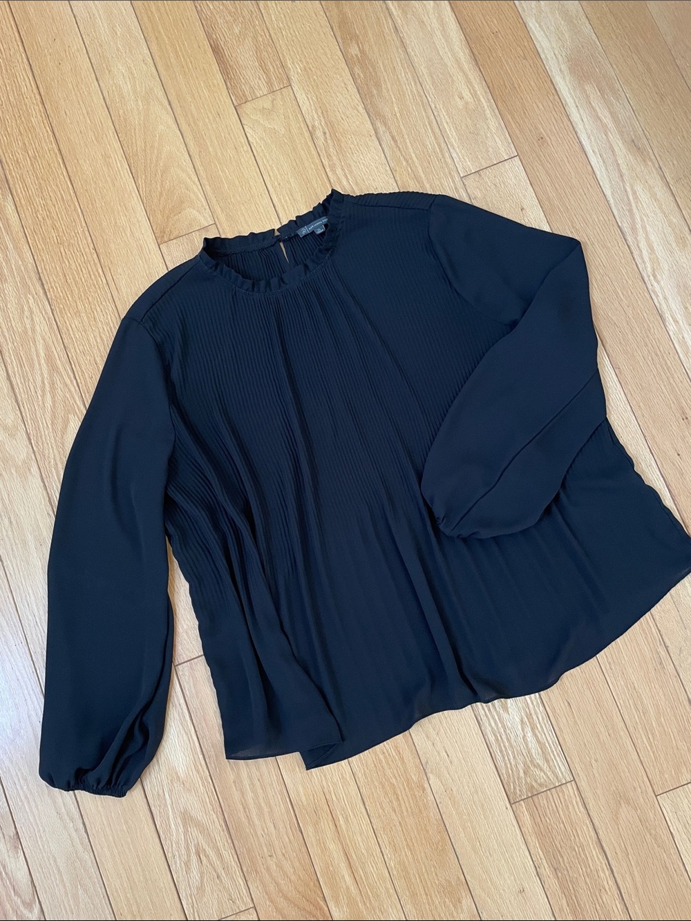 Adrianna Papell Black Pleated Long-Sleeve Blouse